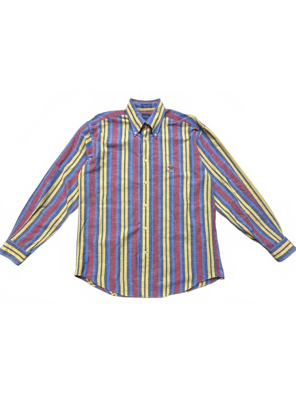 Faconnable Men’s Medium Multicolor Striped 100% Cotton Button Down Shirt Logo